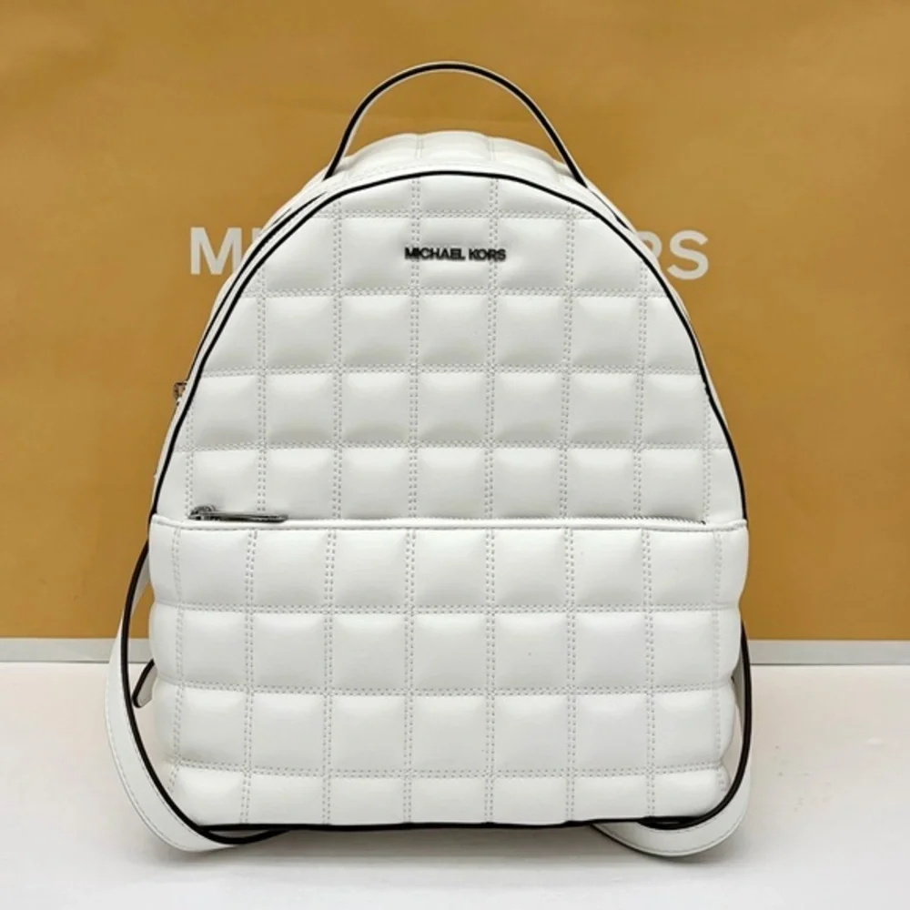 Michael Kors Sheila Quilted Medium Backpack with Top Handle Optic White